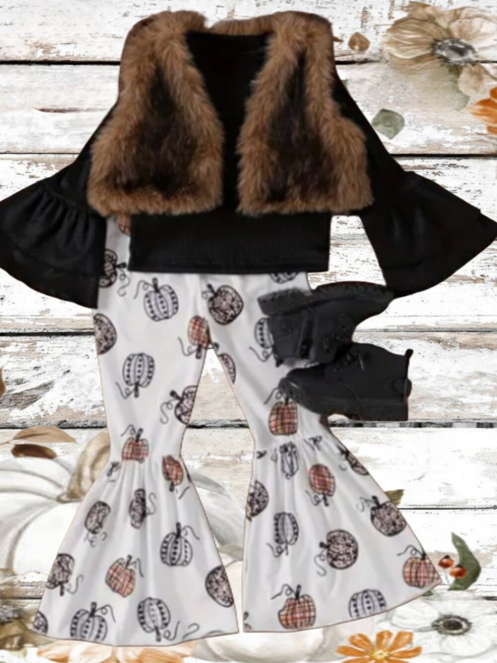 Fall, Thanksgiving, Two Piece Set, Girls size 5, brown white black, pumpkins